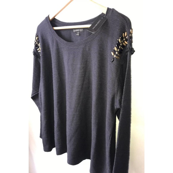 Lane Bryant Dark Gray Knit Pullover Sweater Top Beaded Ruffle 18/20 NWT $50 - Picture 1 of 6